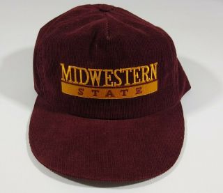 Vintage Midwestern State University Corduroy Snapback Hat Cap Maroon