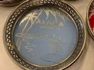 Vintage Aloha Hawaii Silvertone Chrome Metal Coasters - Set Of 4 - From 1950s - 60s 2