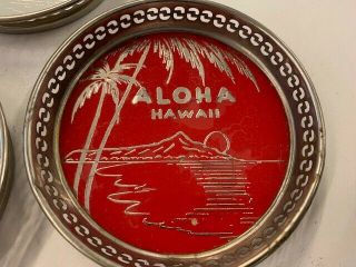 Vintage Aloha Hawaii Silvertone Chrome Metal Coasters - Set Of 4 - From 1950s - 60s 3