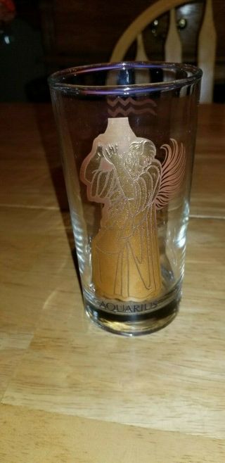 Vintage Aquarius Gold Zodiac Sign Glass Sign Of The Water Bearer