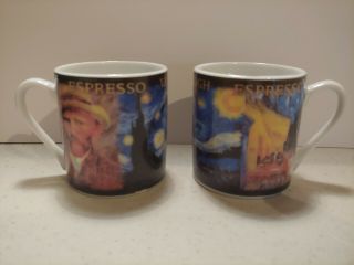 Set Of 2 Vincent Van Gogh Vodkas Espresso Ceramic 3 Oz Cup Mugs D1