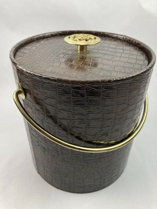 Vintage Mid Century Mod West Bend Thermo Sserv Ice Bucket Faux Croc Leather