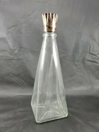 Collectible Vintage Clear Glass Whiskey Liquor Bottle With Stopper 11.  5 " Pyramid