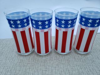 Vtg Libbey Drinking Glasses Stars And Stripes Red White Blue American1970 