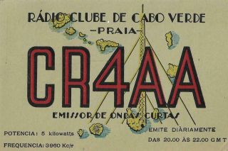 1965 Qsl: Cr4aa,  Radio Clube De Cabo Verde,  Praia,  Cape Verde,  Atlantic Ocean