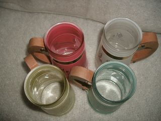 Vintage Set of 4 Siesta Ware Barrel Mugs Retro Barware Wood Handles Pastel Frost 2