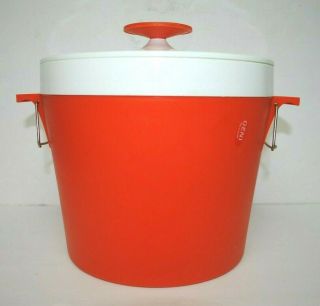 Retro Vintage Insulated Ice Bucket By Mcm Geni International Orange White 1970s