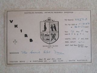 Old Ham Qsl Radio Card 1950 Vk1rb Australian National Antartic Research Exptn