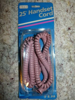 Telephone Handset Spring Cord 25’ Length Vintage Nos In Package Gte Pink Peach