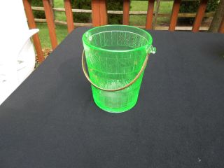 1 Piece Of Green Vaseline Glass; Ice Bucket With Handle