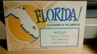 Amateur Ham Radio Qsl Postcard W4tut Morrisette Family 1961 Jacksonville Florida