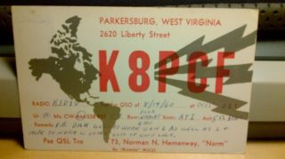 Amateur Ham Radio Qsl Postcard K8pcf Map Hemenway 1960 Parkersburg West Virginia