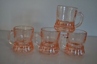 Vintage Shot Glasses Clear Federal Glass Set Of 4 Pink Mini Beer Mug