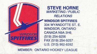 Ohl Windsor Spitfires Hockey Business Card - Different Version