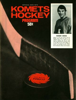 1972 Fort Wayne Komets Vs Flint Generals Ihl Hockey Program With Robbie Irons