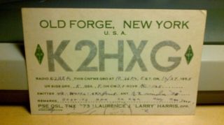 Amateur Ham Radio Qsl Postcard K2hxg Harris Family 1955 Old Forge Ny York
