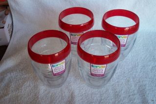 4 Tervis Double Wall Clear Tumblers /stemless Wine Red Rim Pool / Patio Nwt