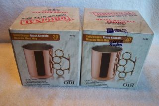 2 Solid Copper Brass Knuckle 20ox Moscow Mule Mug W/ Recipe Nib