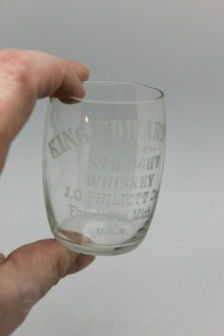 King Edward VII Straight Whiskey Shot Glass J.  G.  PHILPOTT CO Port Huron Michigan 2