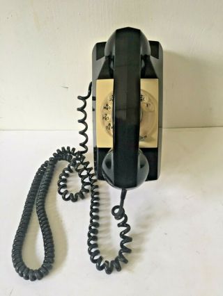 Vintage Gte Automatic Electric Black & Tan Rotary Dial Wall Telephone