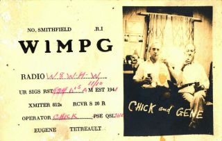 Amateur Ham Radio Qsl Postcard W1mpg Photo 1941 Smithfield Rhode Island
