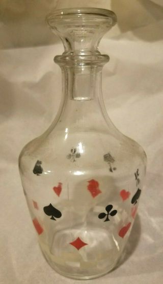 Vintage French Glass Playing Card Suits Decanter - France