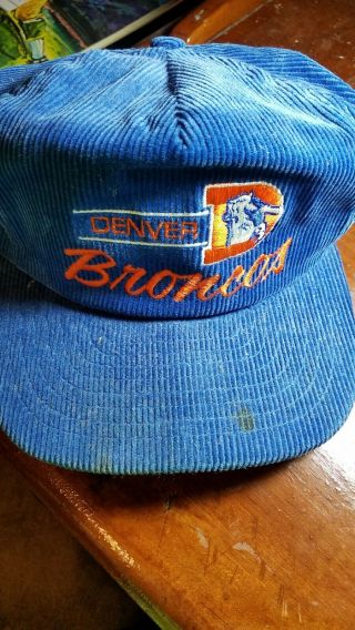 Vintage Denver Broncos Corduroy Hat Cap One Size Adjustable Blue Snapback