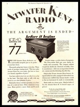 1928 Atwater Kent Radio Model 40 A.  C.  Electric Set Tube Radios Vintage Print Ad