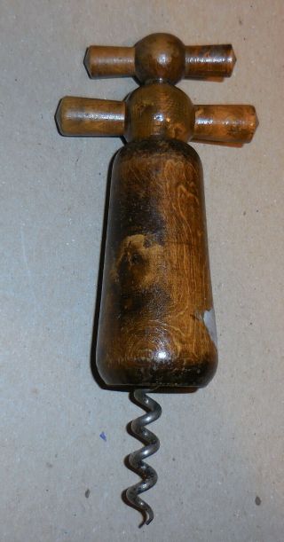 Vintage Wooden Double Handle Cork Screw Barware