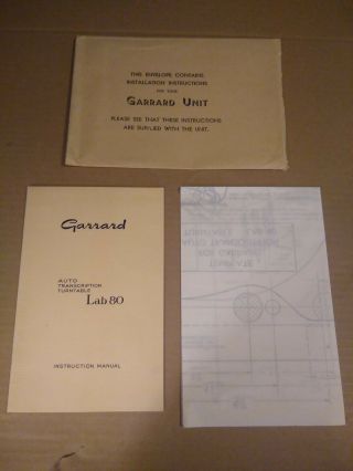 Vintage Garrard Lab 80 Auto Transcription Turntable Instructions With Template