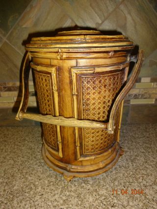 Vintage Owens Corning Plastic Faux Wood Ice Bucket With Handle 11 " Tall