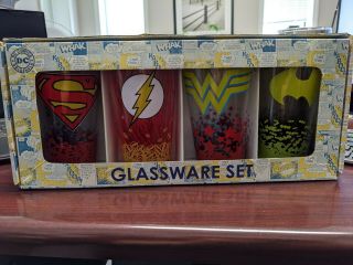 Dc Comics Pint Glasses Set Of 4 - Superman,  Batman,  Wonder Woman,  The Flash