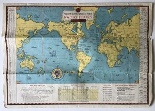 1935 World Wide Radio Tours Map,  Cunningham RCA Radio Station Antique Vintage 3