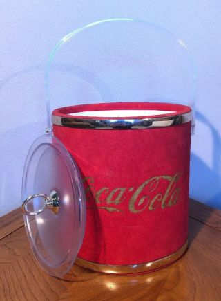 Vintage Coca - Cola Ice Bucket Made In Usa Lucite Handle Retro