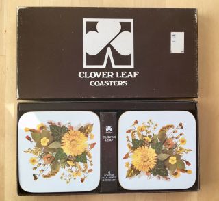 Set Of Six Vintage Clover Leaf Coasters,  Cork Backing
