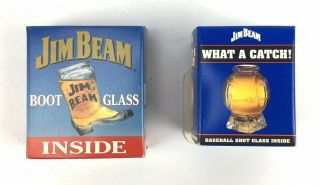 Jim Beam What A Catch Baseball Shot Glass And Boot Shot Glass