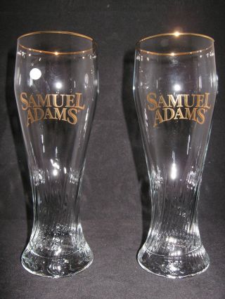 Pair Samuel Adams 20oz Gold Rimmed Pilsner Glasses