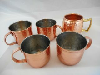5 Mini Copper Moscow Mule Mugs Hand Hammered Stainless 1 Is Brass Handle Twine
