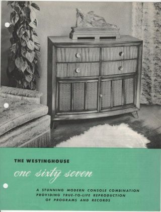 Westinghouse Tube Radio Phonograph Record Player Model 167 Vintage Ad Sheet Mcm