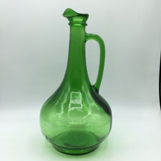 Vintage Wine World 1976 Green Glass Wine Liquor Decanter Bottle Vase Handled 11 "