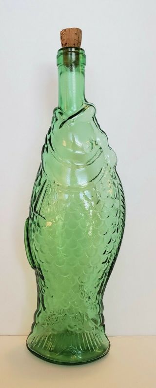 Green Glass Fish Wine Bottle Decanter With Cork Stopper 77a 75cl3 Decor Or Oil
