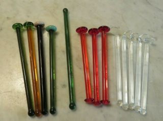 Vintage Glass Cocktail Stirrers/swizzle Sticks Nail Head 13 Total
