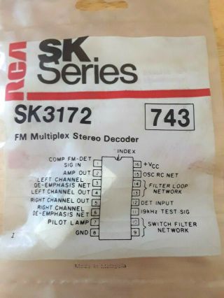 Rca Sk3172 Integrated Circuit Repl,  Ecg743,  Nte743 Sk