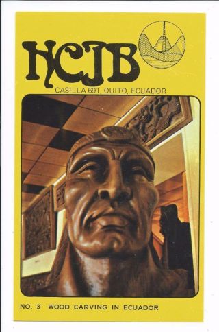 Qsl Radio Hcjb Quito Ecuador 1975 South America 15300 Kcs Wood Carving No 3 Dx