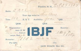 1bjf Qsl Card Franklin Nh 1924