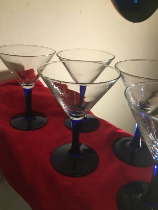 Set 6 Cobalt Blue Stem Cordial Apertif Liqueur Martini Glass Goblet 5 1/4 " Tall