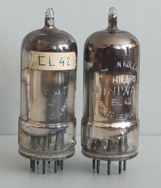 2 X Philips Miniwatt El42 Tubes,  Made In Holland Early 1950’s (philips - Sittard)