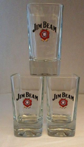 3 Jim Beam Square Double Shot Glasses 2.  75oz