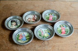 Vtg Set Of Metal Coasters Victorian Ladies Pictures Victorian Theme Coasters