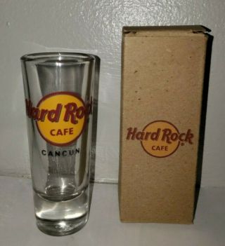 Hard Rock Cafe Cancun Shot Glass Rare Tourist Souvenir Collectible W/ Box